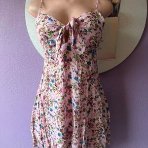 Forever 21 Pink Floral Tie-Front Midi Dress
